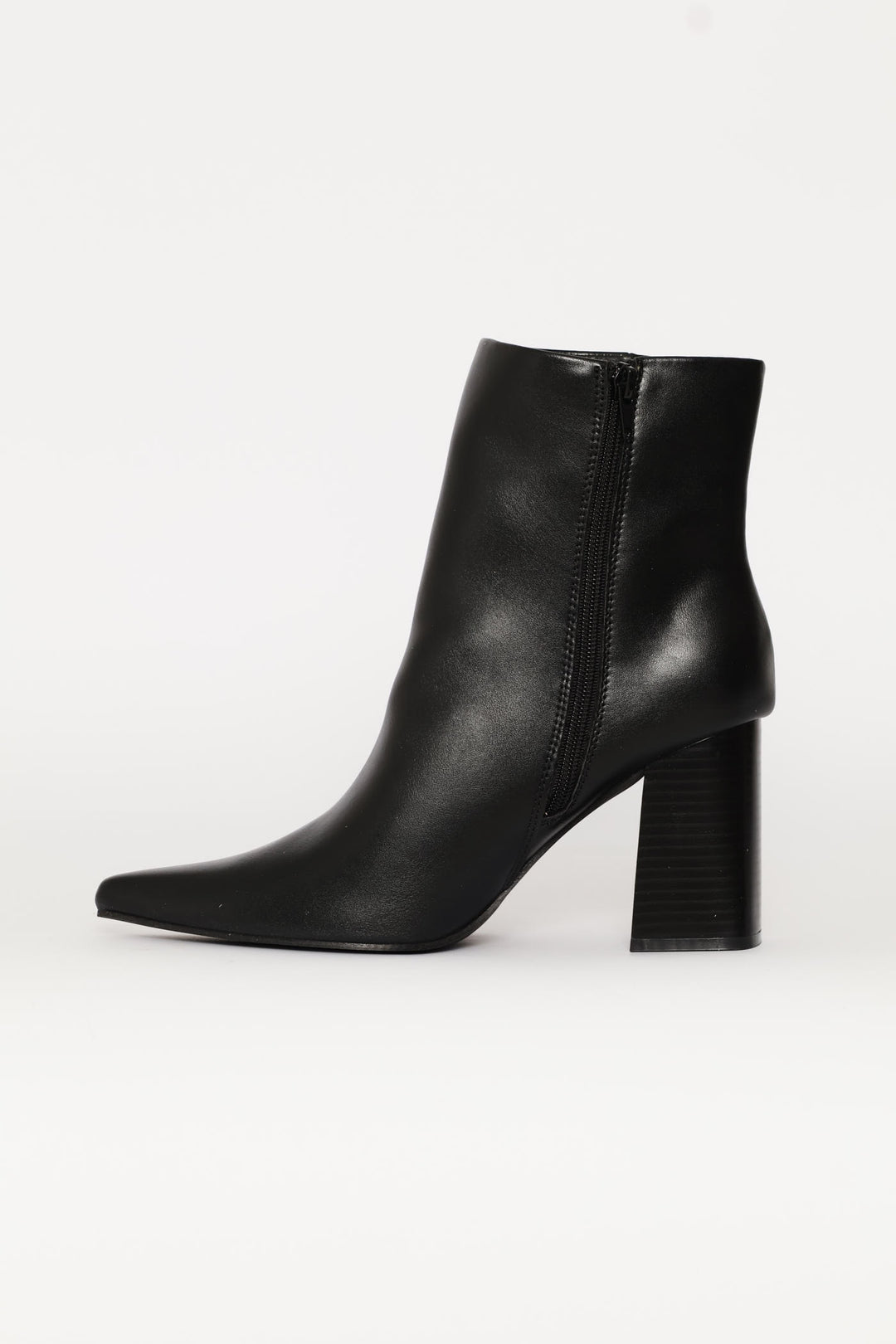 Shiny Pointed Ankle Boot - Black