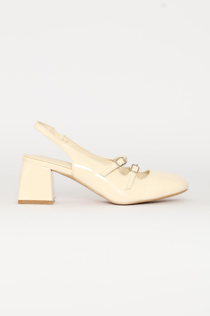 Double Strap Mary Jane Slingback Heel - Off White