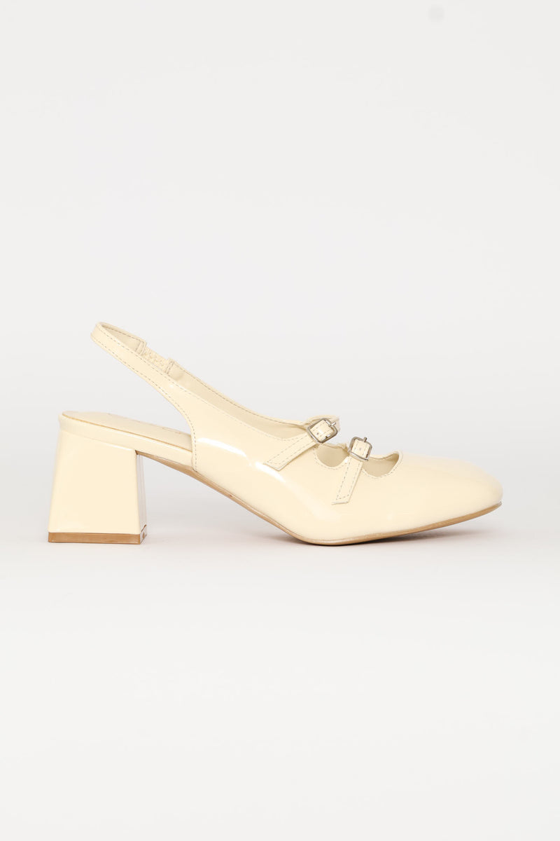 Double Strap Mary Jane Slingback Heel - Off White