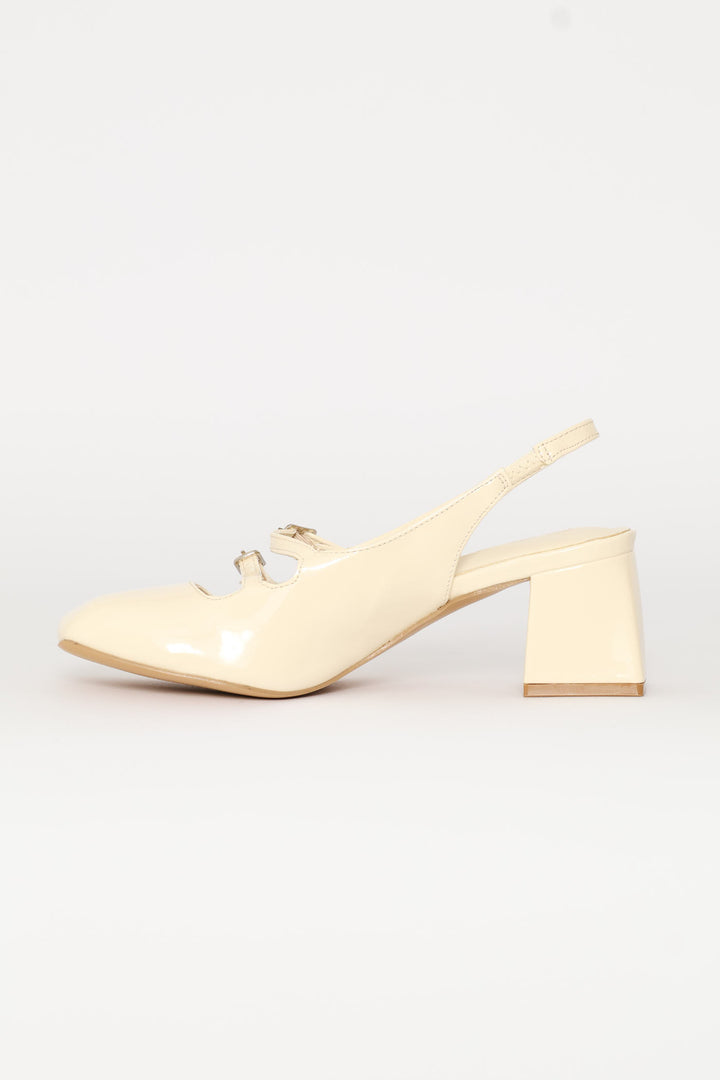 Double Strap Mary Jane Slingback Heel - Off White