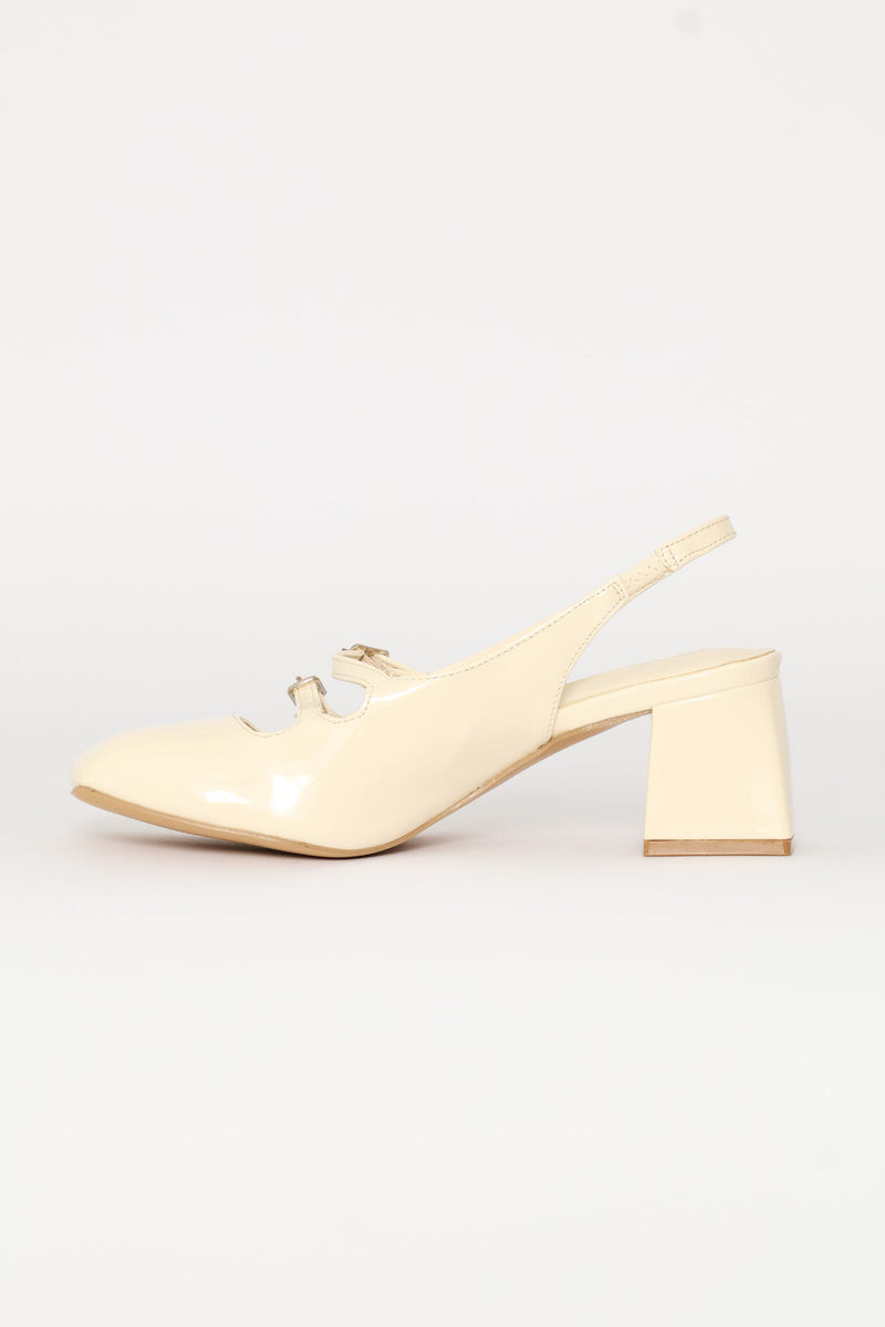 Double Strap Mary Jane Slingback Heel - Off White
