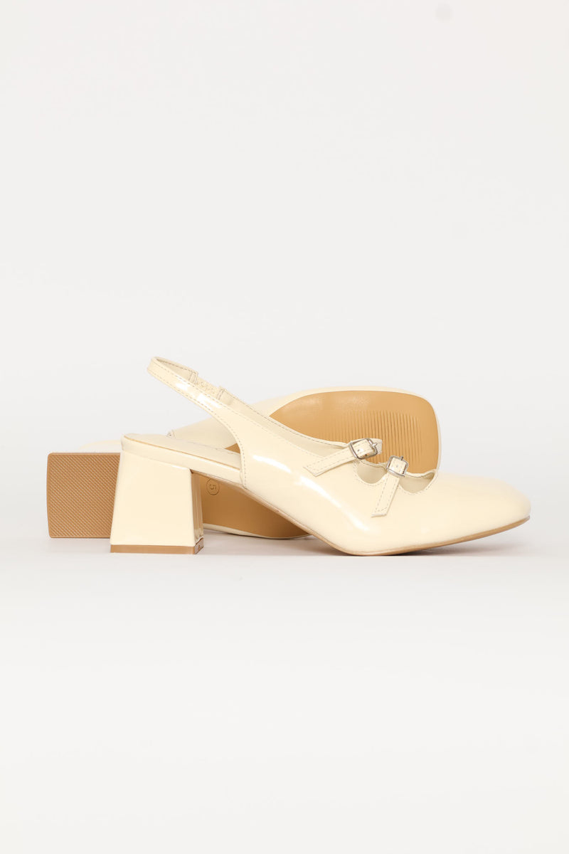 Double Strap Mary Jane Slingback Heel - Off White