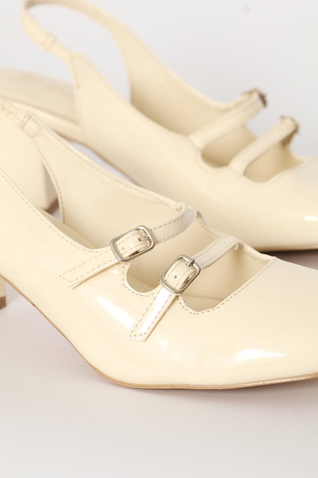 Double Strap Mary Jane Slingback Heel - Off White
