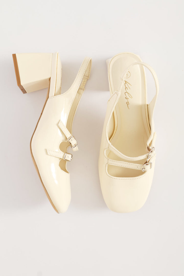 Double Strap Mary Jane Slingback Heel - Off White