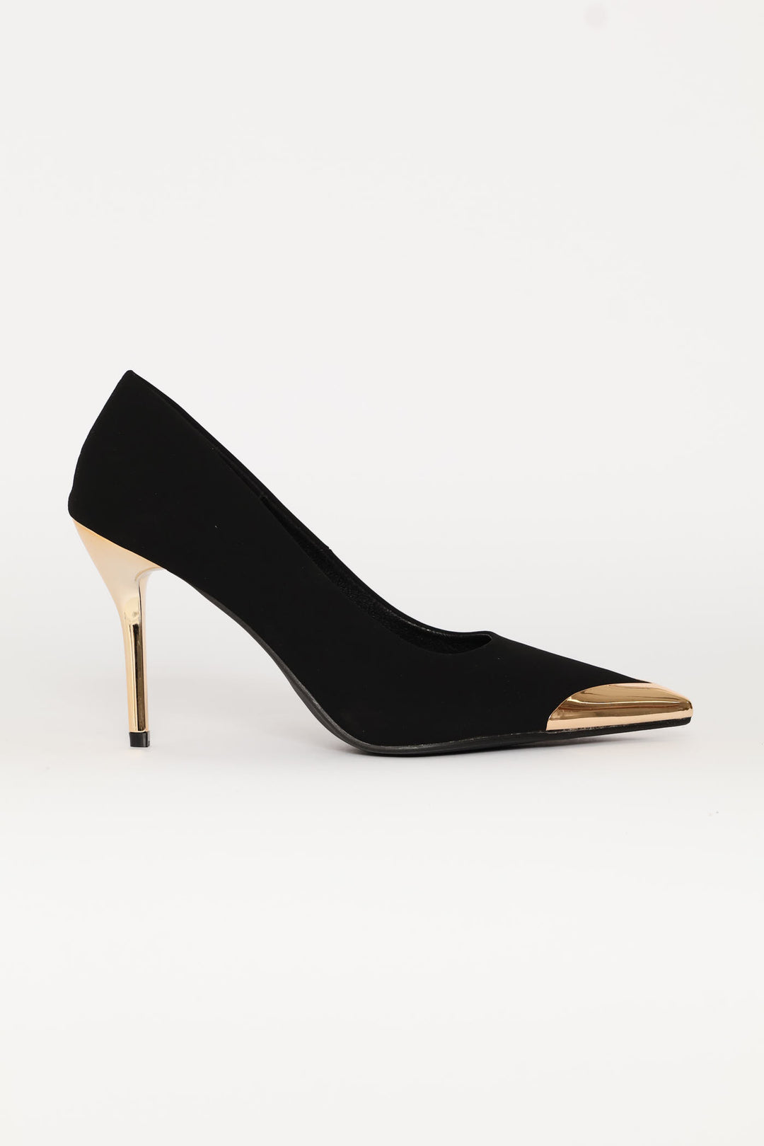 Metal Toe Cap Court Gold Heel - Black