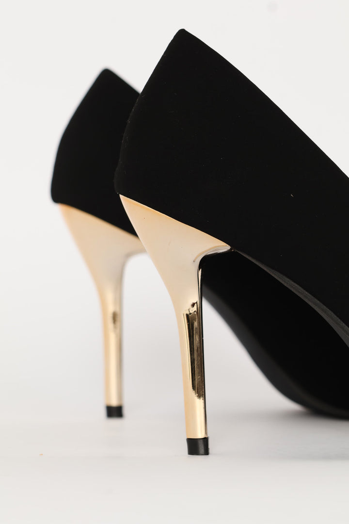 Metal Toe Cap Court Gold Heel - Black