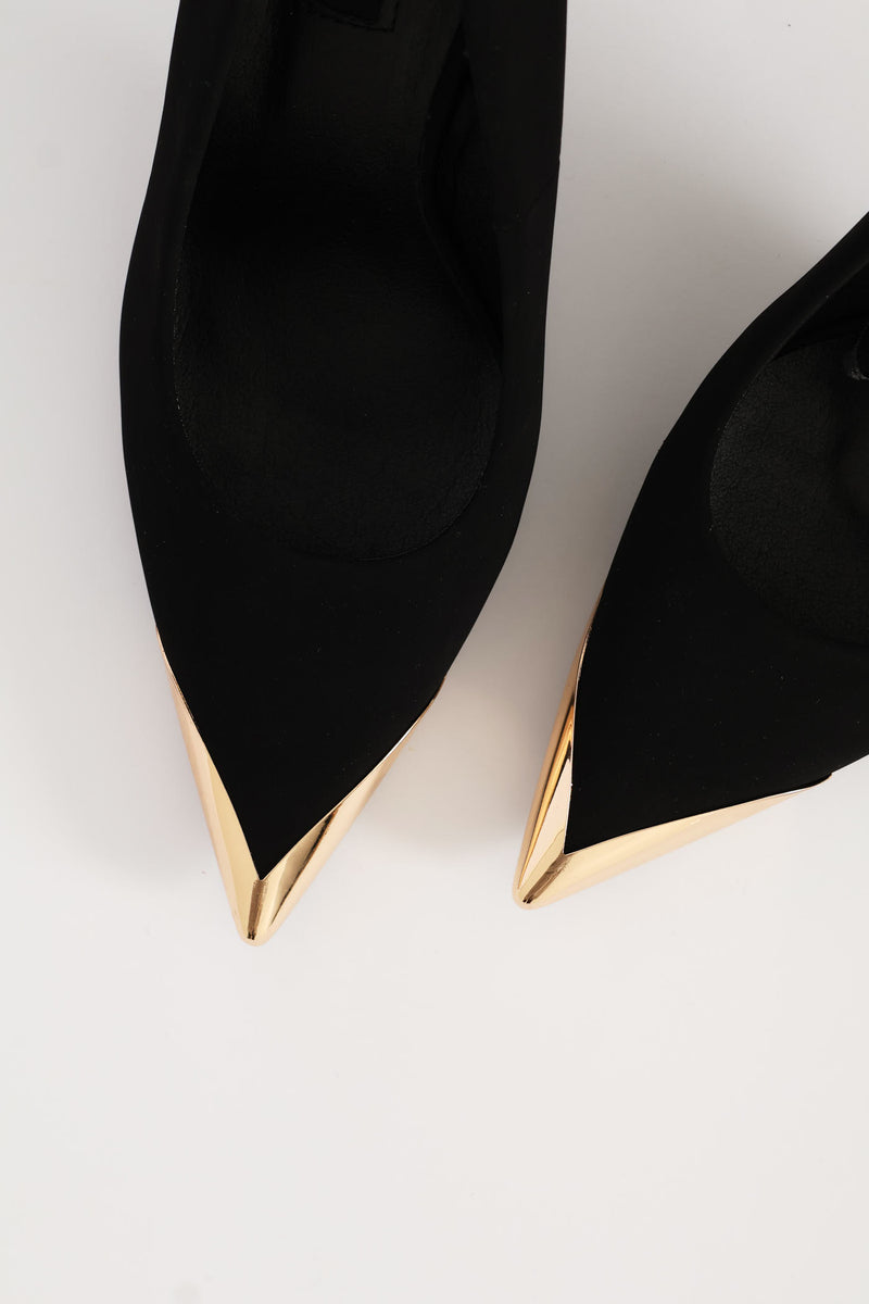 Metal Toe Cap Court Gold Heel - Black