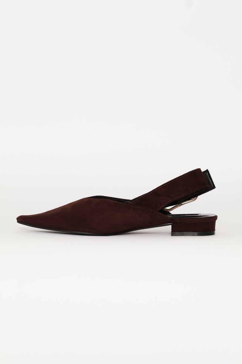 Pointy Slingback Buckled Strap V-Cut Mule - Chocolate
