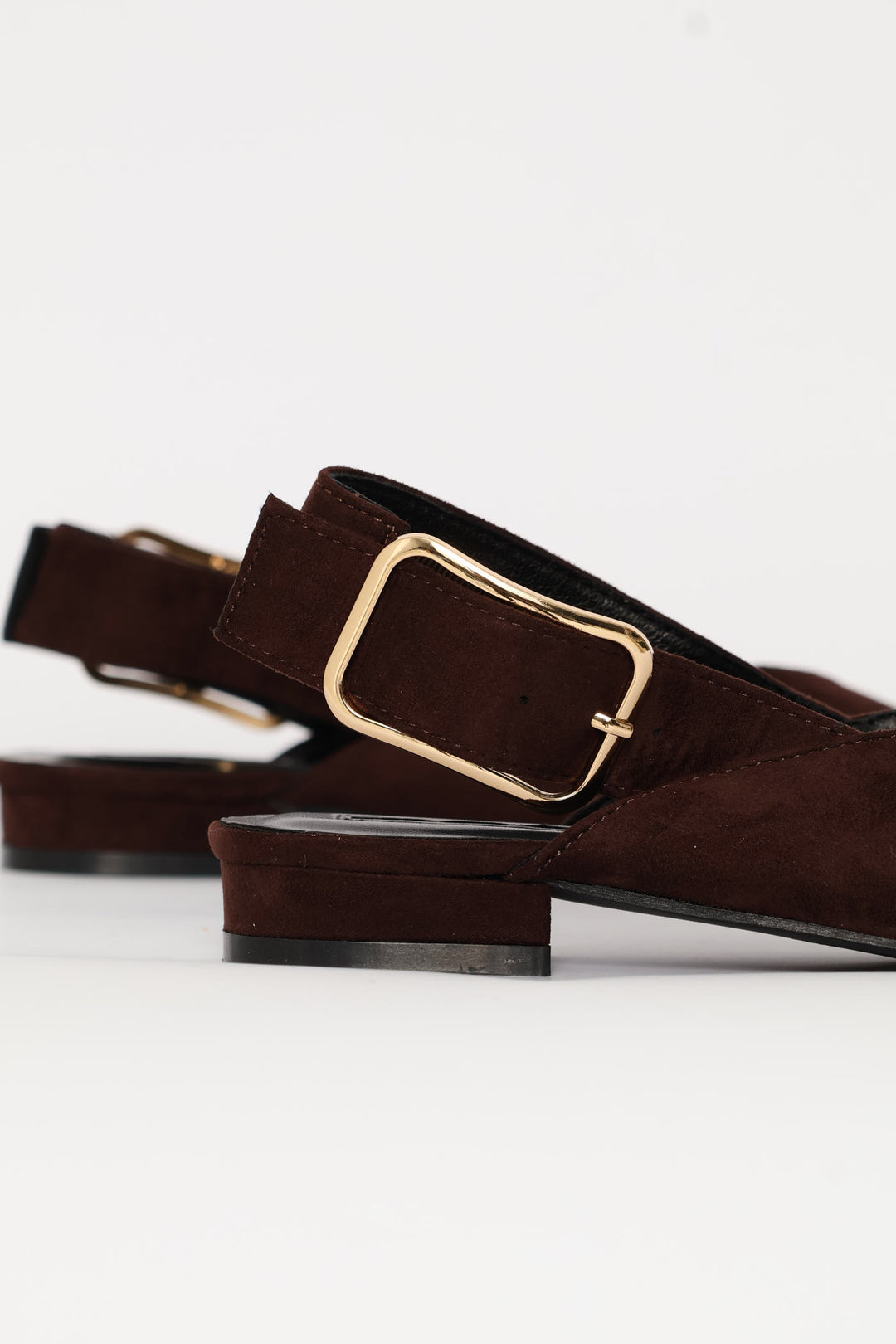 Pointy Slingback Buckled Strap V-Cut Mule - Chocolate