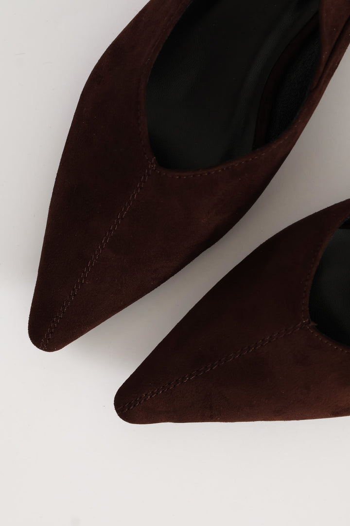 Pointy Slingback Buckled Strap V-Cut Mule - Chocolate