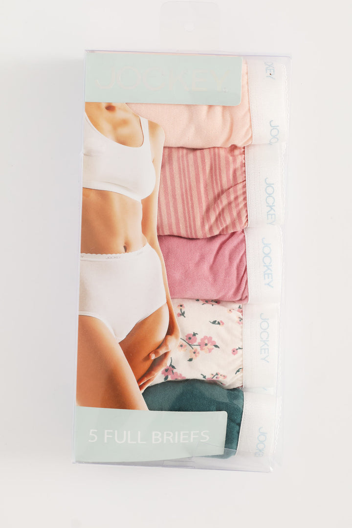 5 Pack Classic Print Cotton Brief Panties - Pink