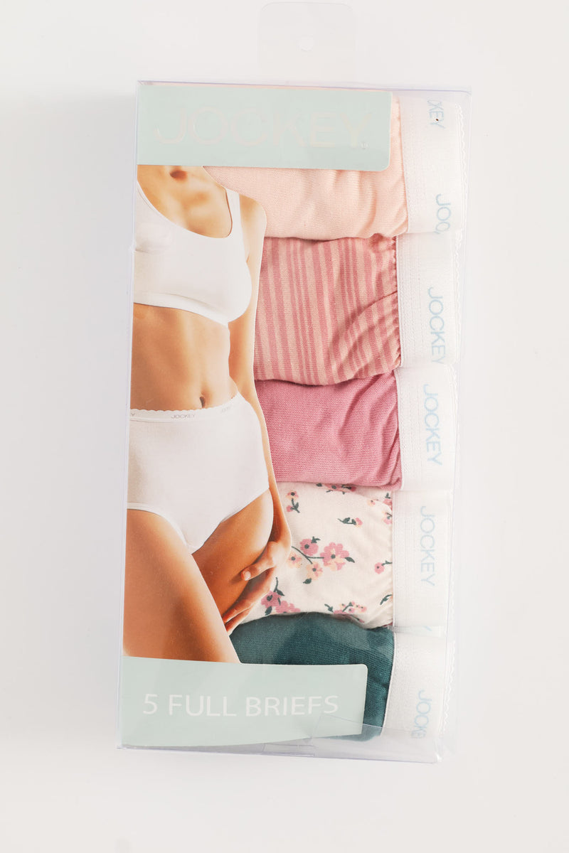 5 Pack Classic Print Cotton Brief Panties - Pink