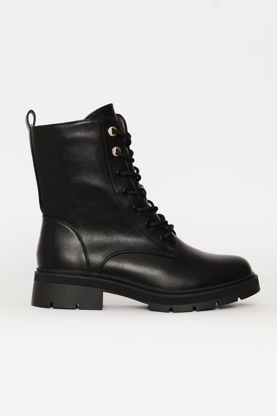 Trim Detail Combat Boot - Black