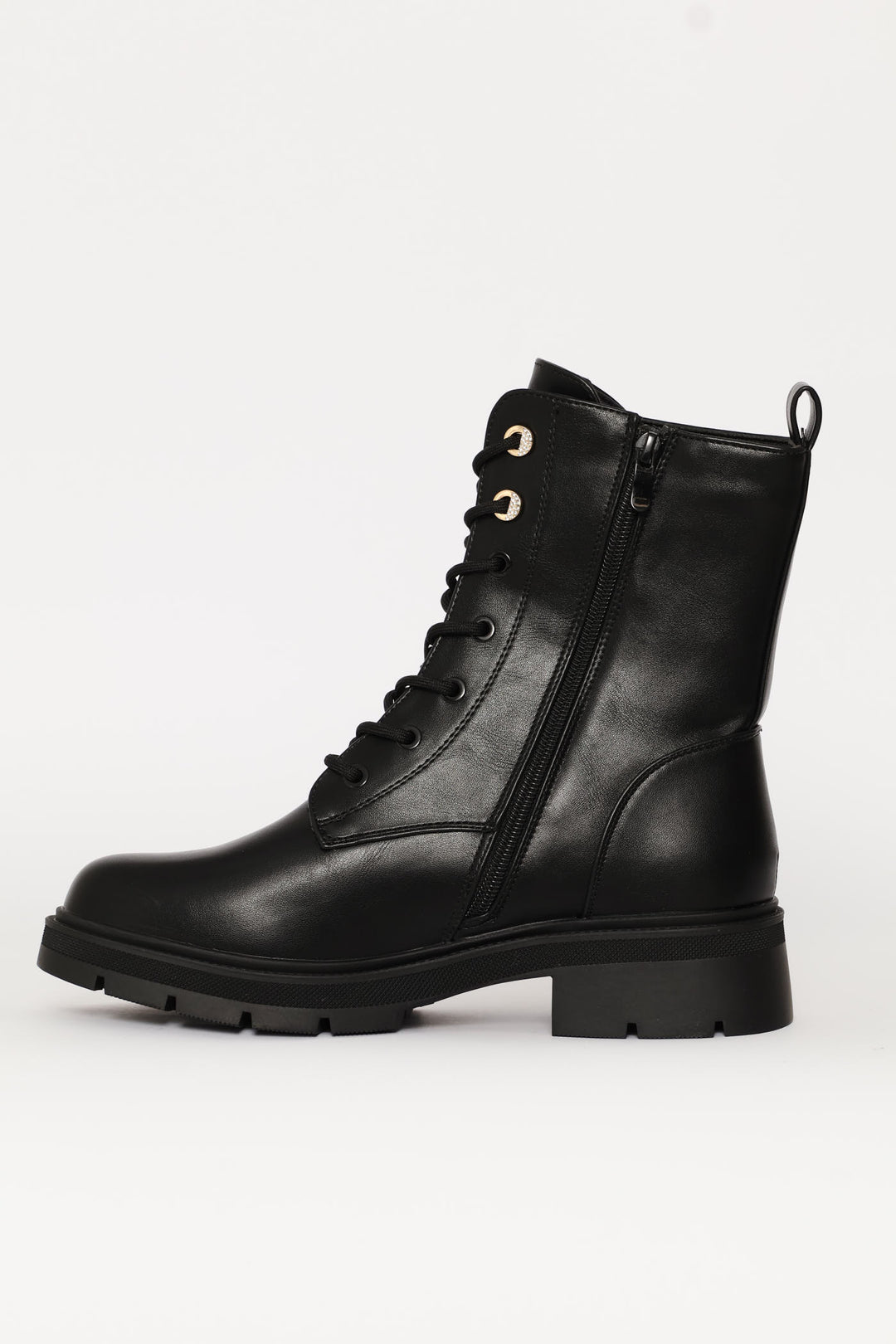 Trim Detail Combat Boot - Black