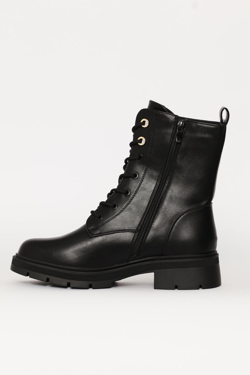 Trim Detail Combat Boot - Black