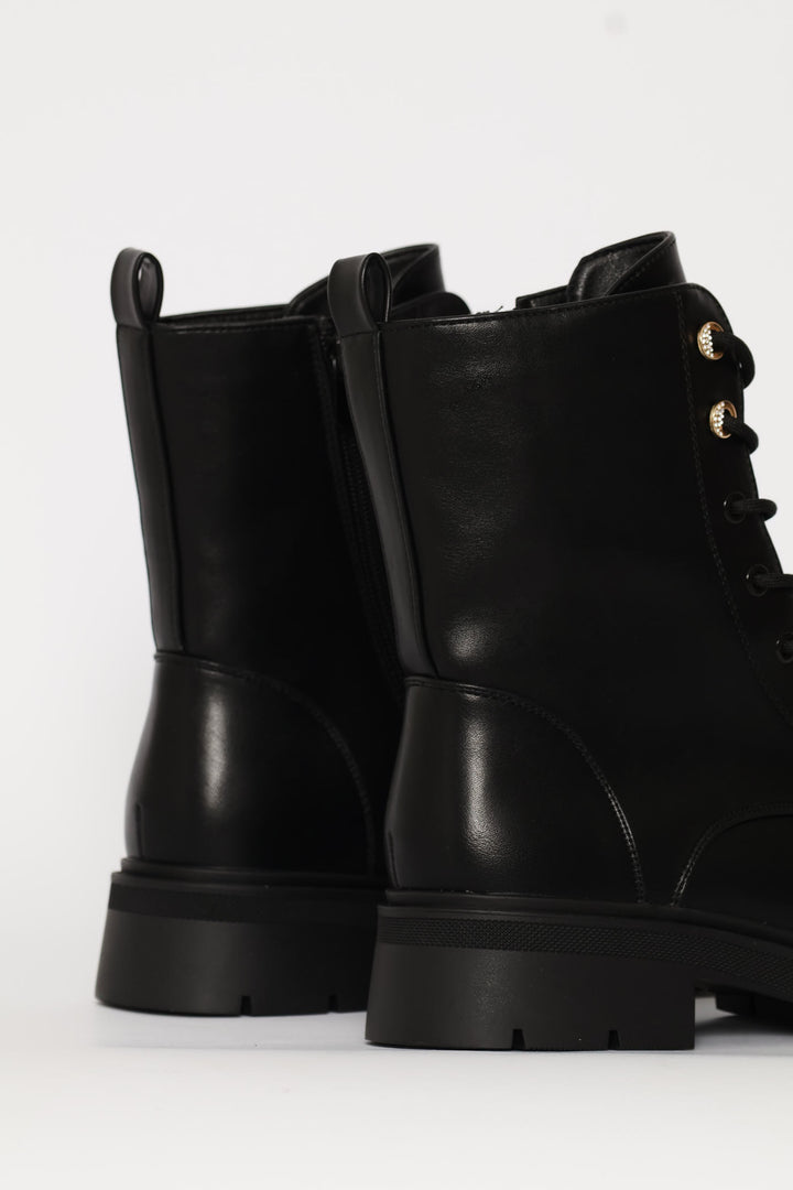Trim Detail Combat Boot - Black