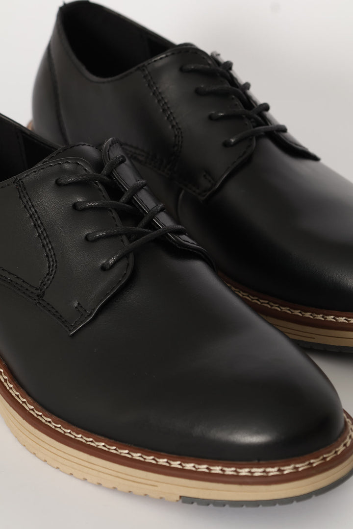 Leather Smart Casual Derby Shoe - Black