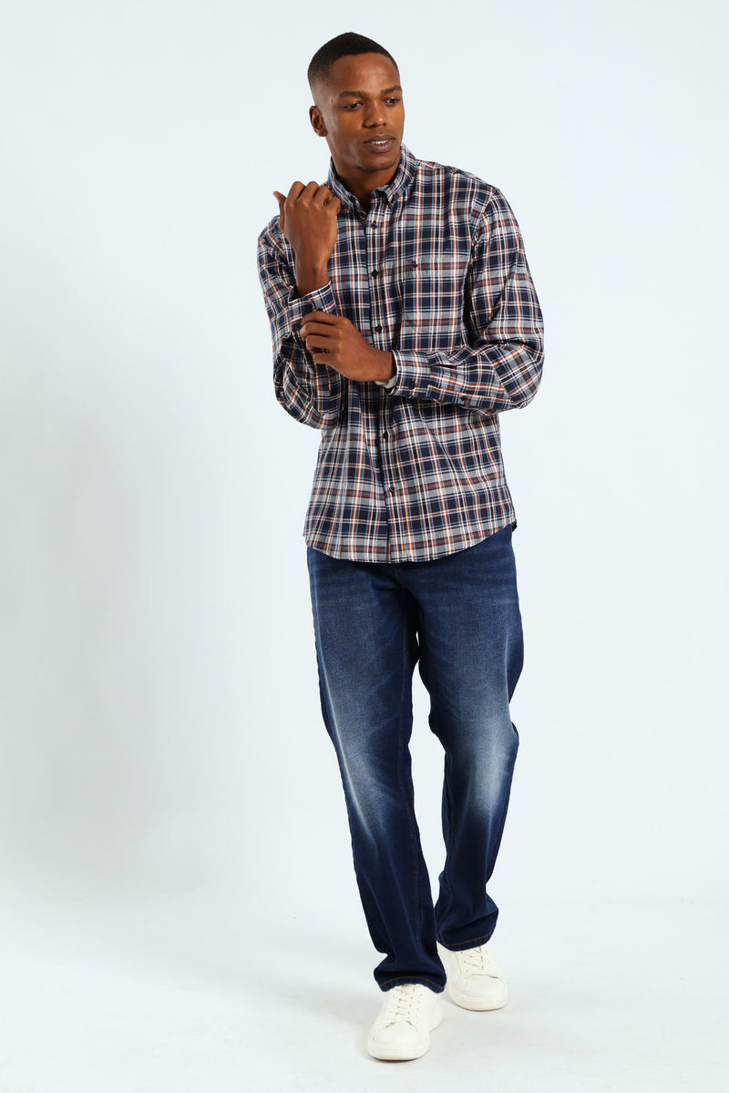 Long Sleeve Check Shirt - Navy