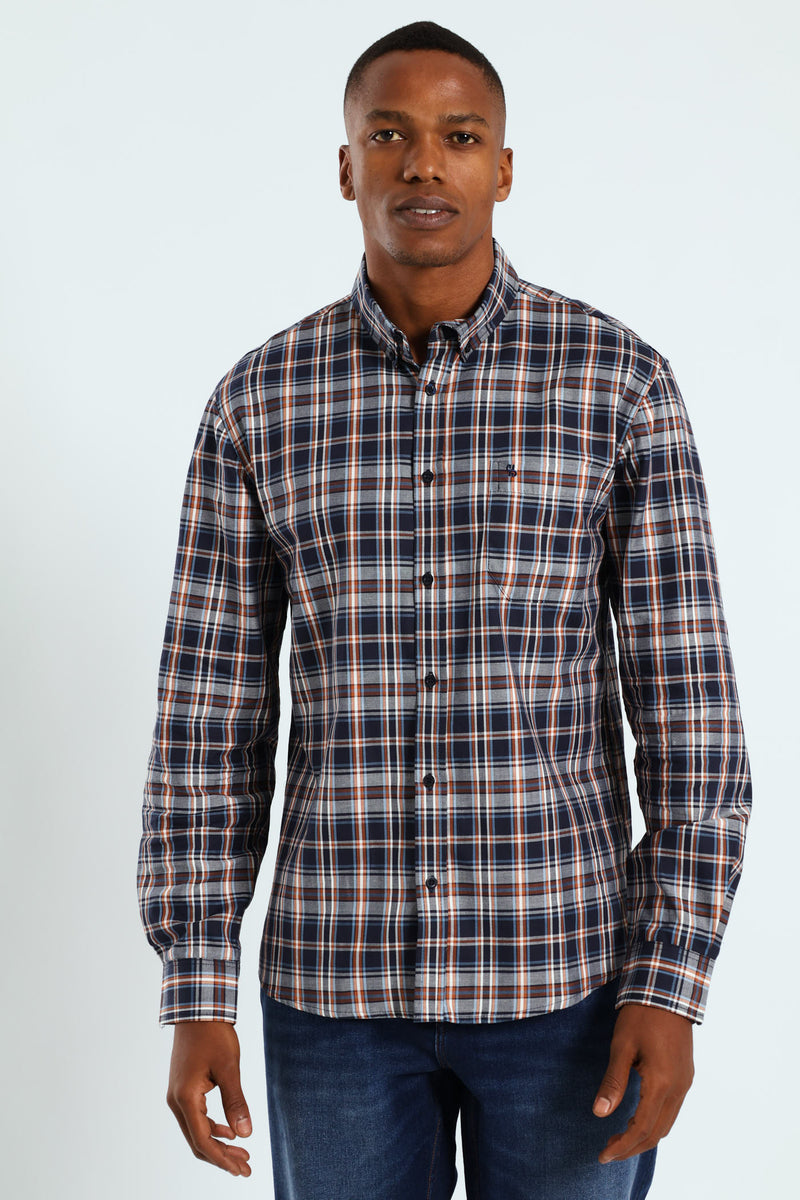 Long Sleeve Check Shirt - Navy