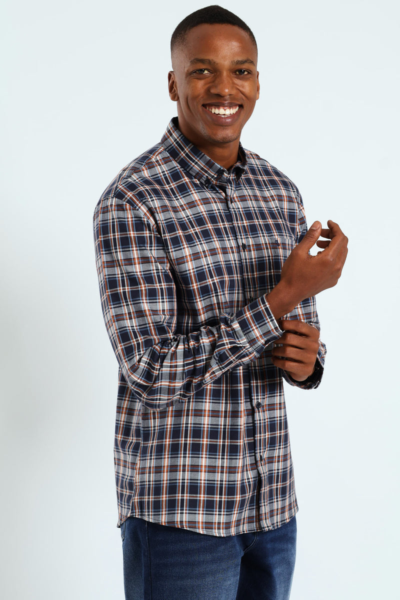 Long Sleeve Check Shirt - Navy