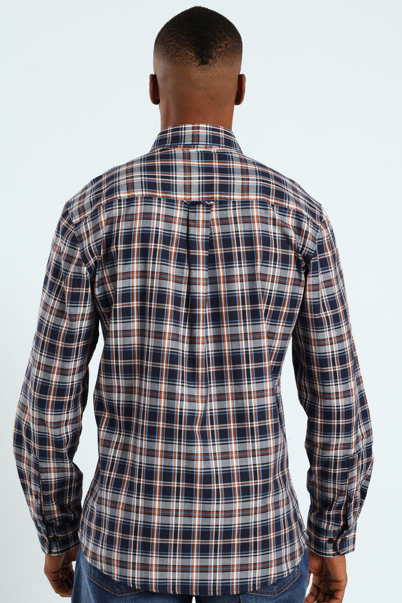 Long Sleeve Check Shirt - Navy