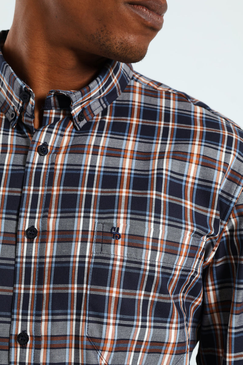 Long Sleeve Check Shirt - Navy