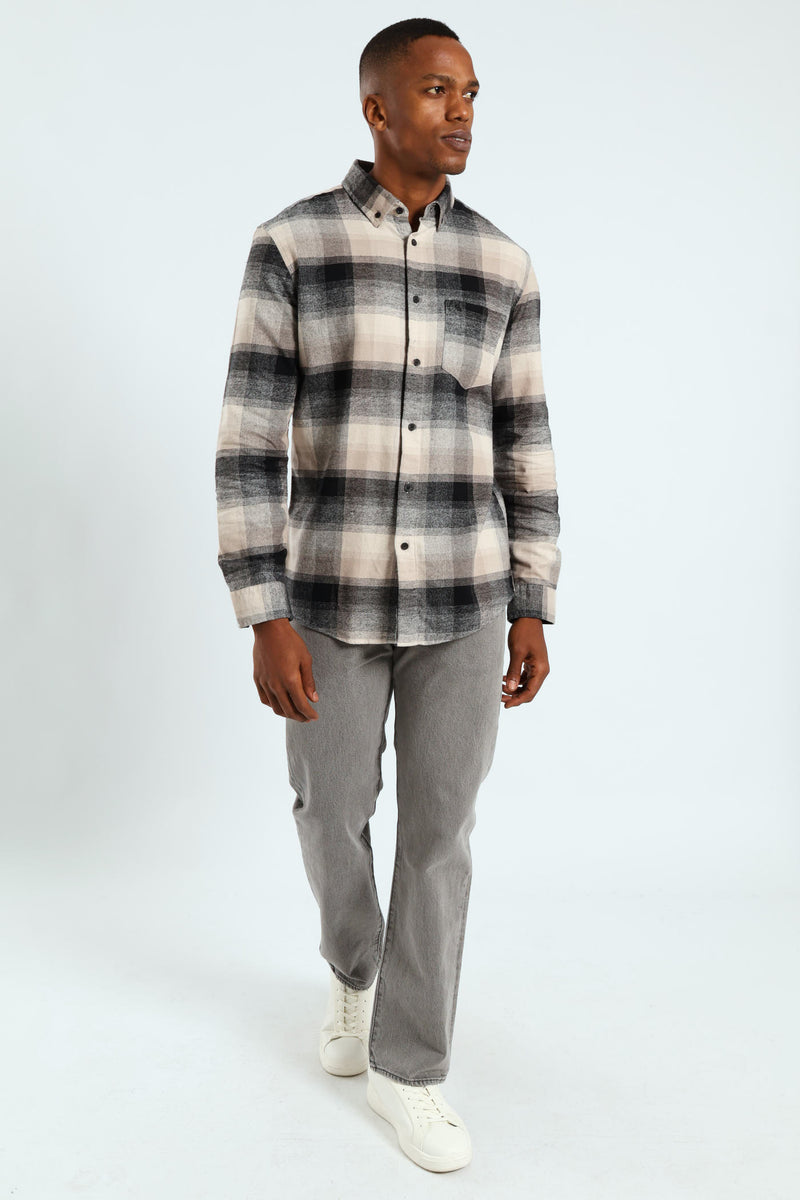 Long Sleeve Plaid Shirt - Stone