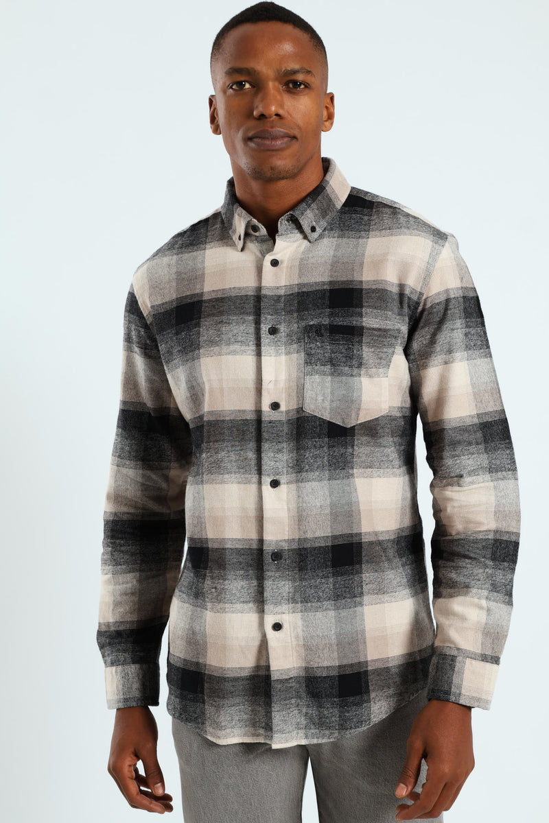 Long Sleeve Plaid Shirt - Stone