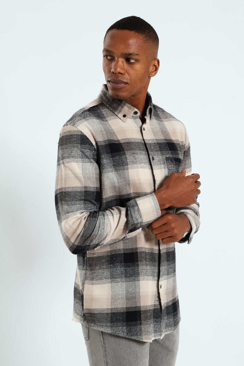 Long Sleeve Plaid Shirt - Stone