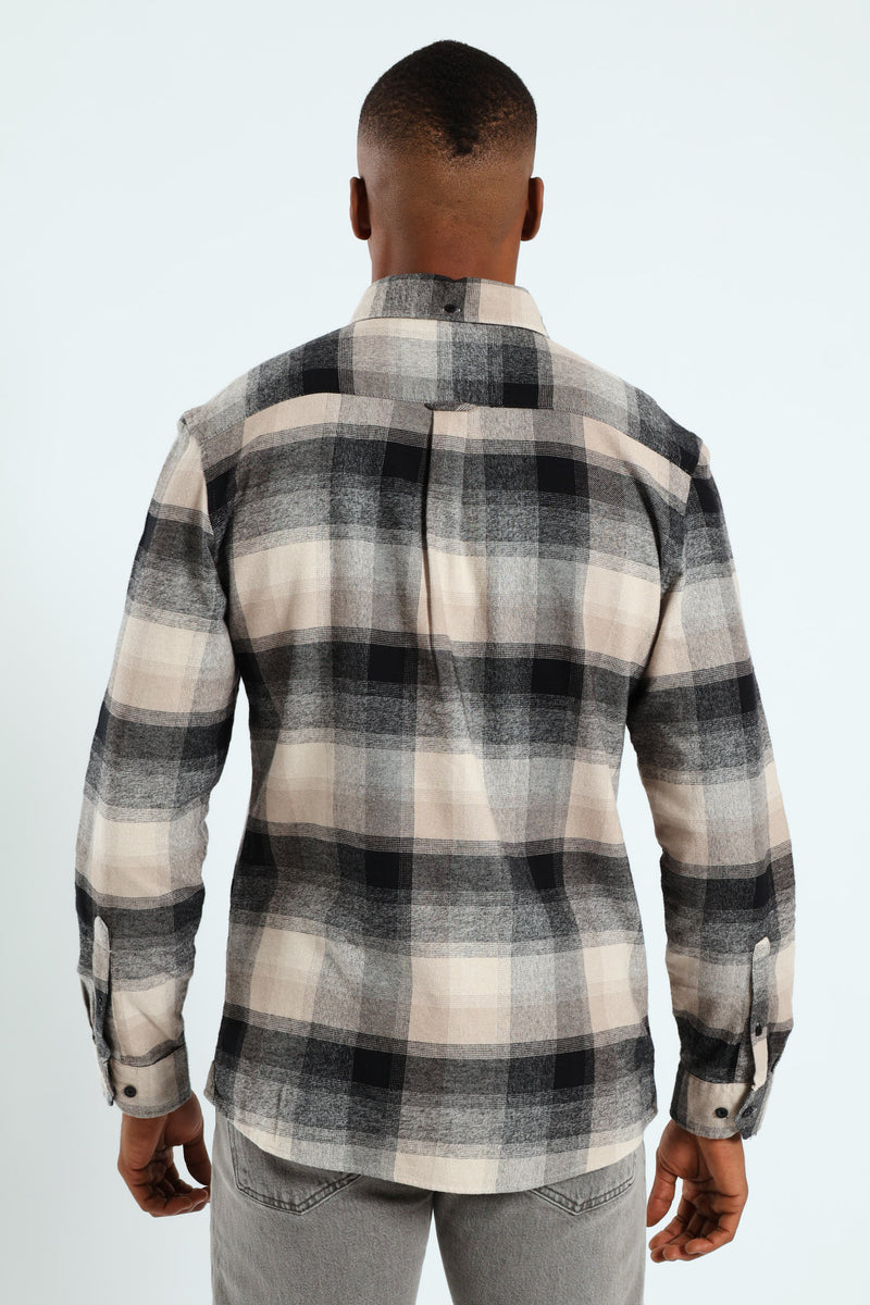 Long Sleeve Plaid Shirt - Stone