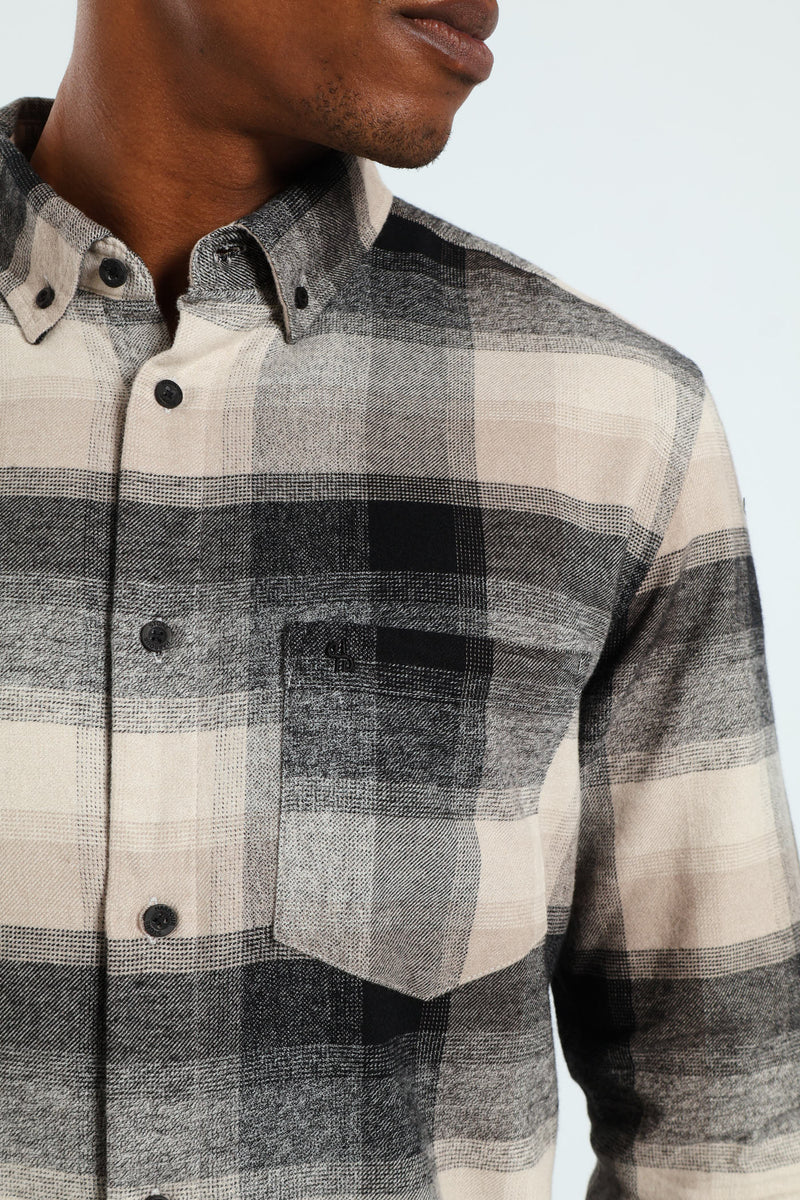 Long Sleeve Plaid Shirt - Stone