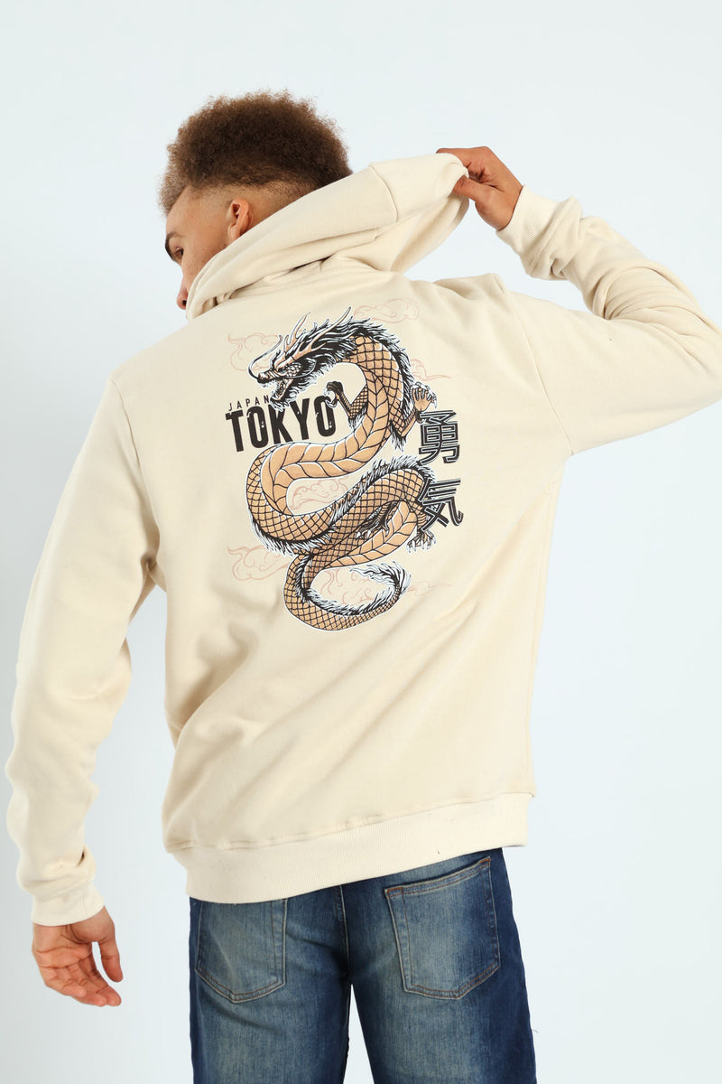 Dragon Front & Back Hoodie Top - Light Stone