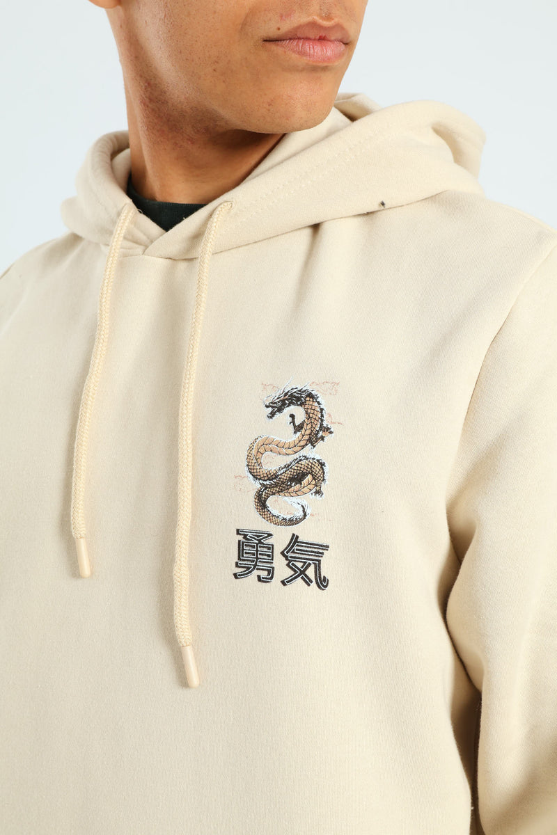 Dragon Front & Back Hoodie Top - Light Stone