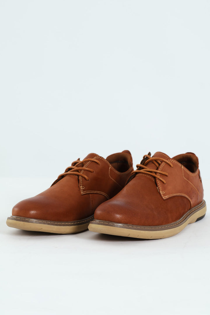 Lace Up Smart Casual Derby Shoe - Tan