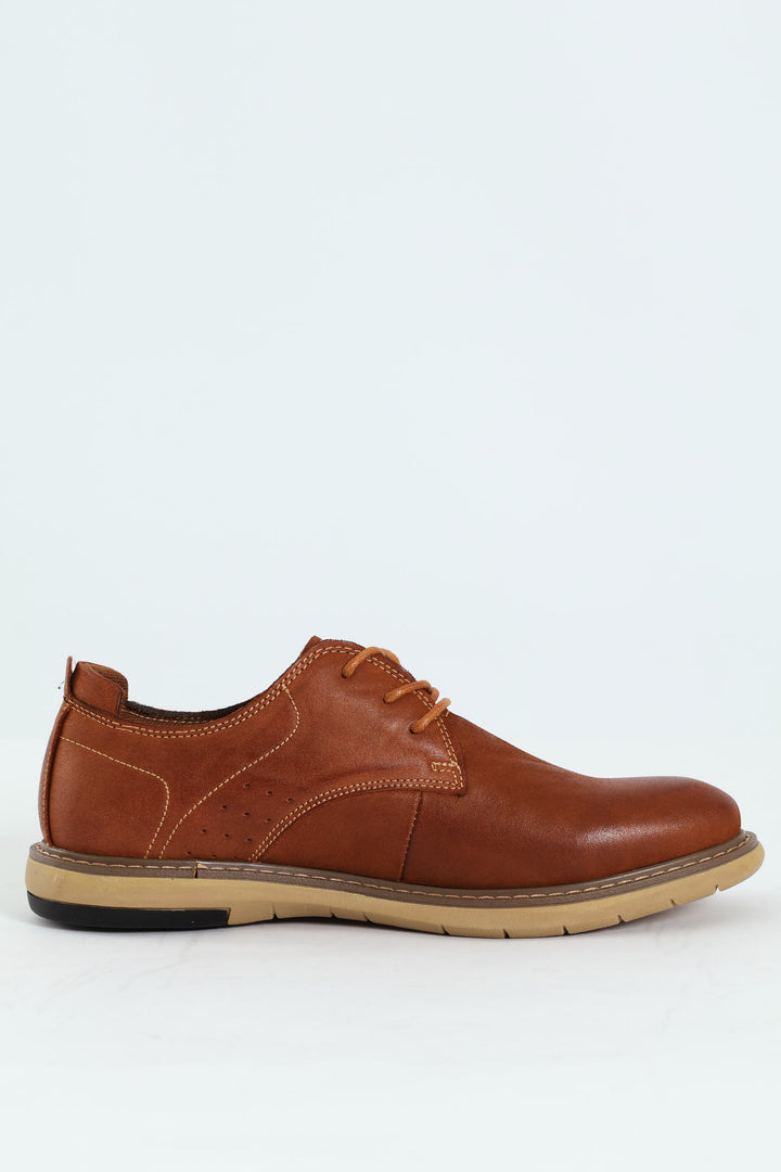 Lace Up Smart Casual Derby Shoe - Tan