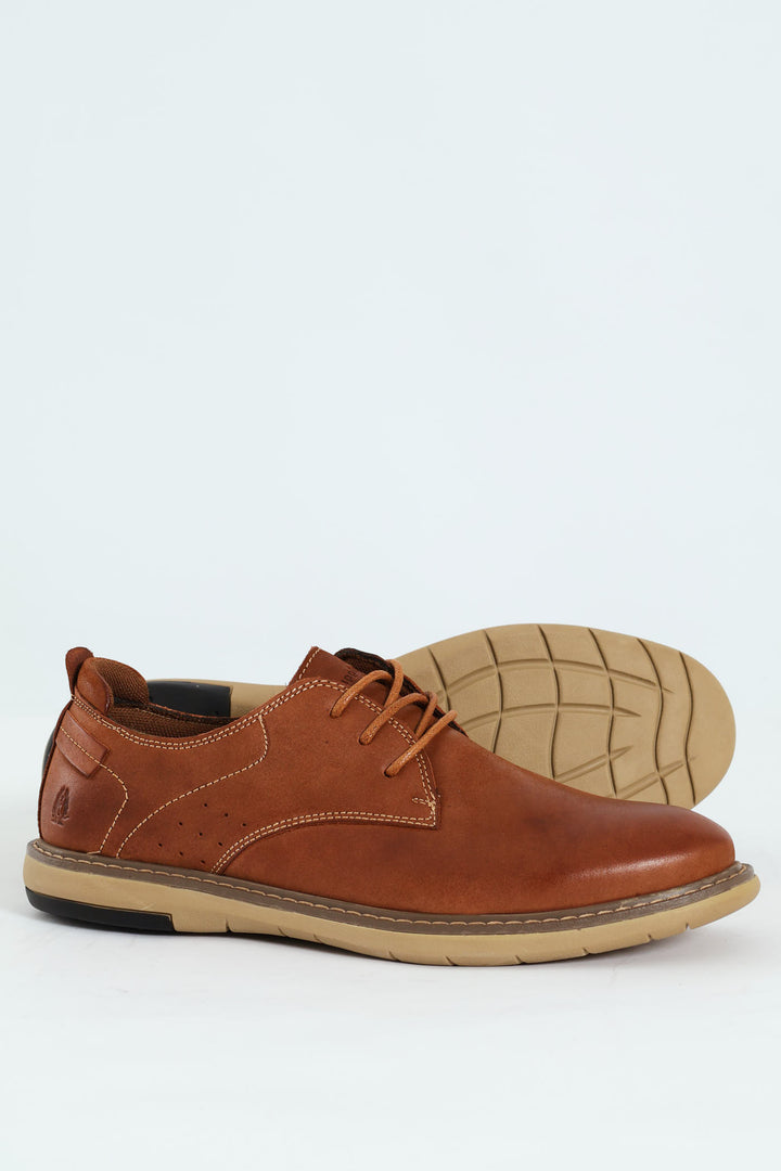 Lace Up Smart Casual Derby Shoe - Tan