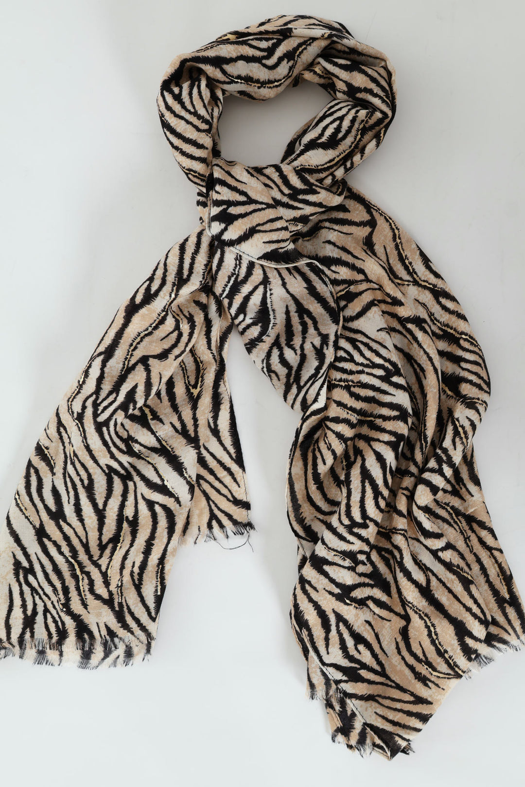 Gold Foil Zebra Viscose Sacrf - Beige
