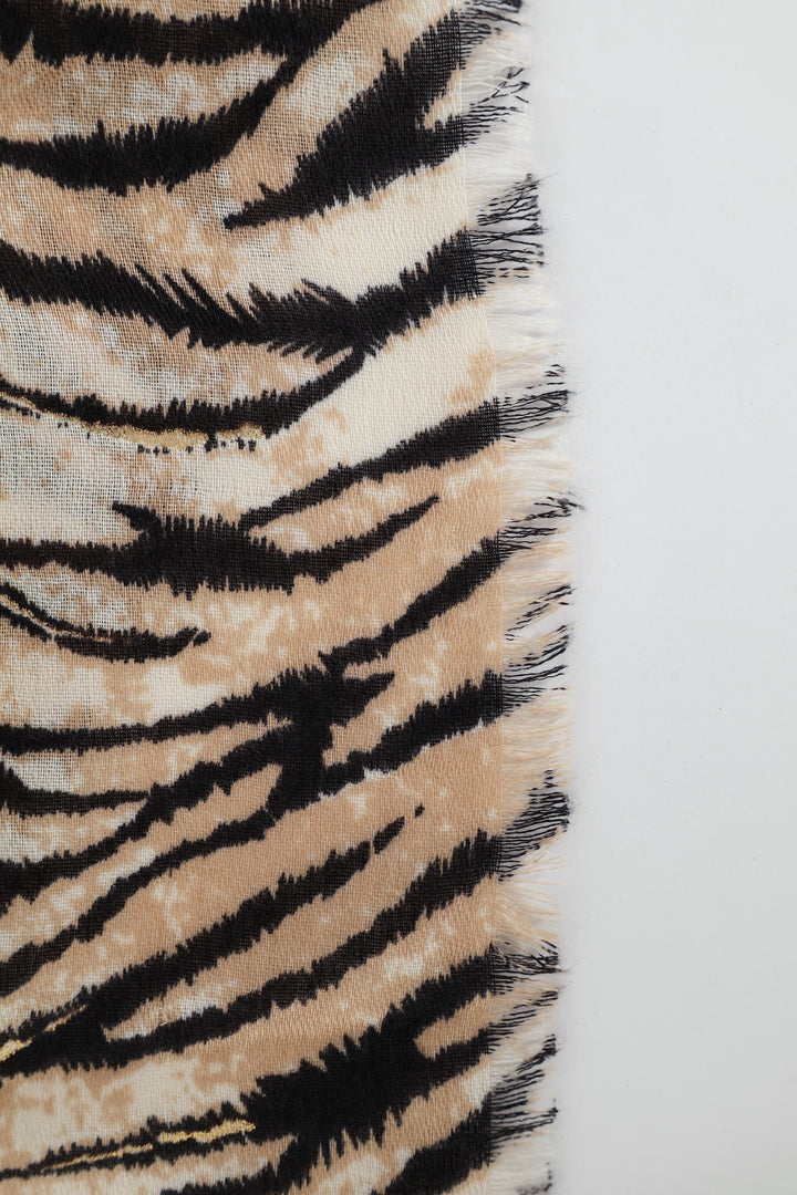 Gold Foil Zebra Viscose Sacrf - Beige