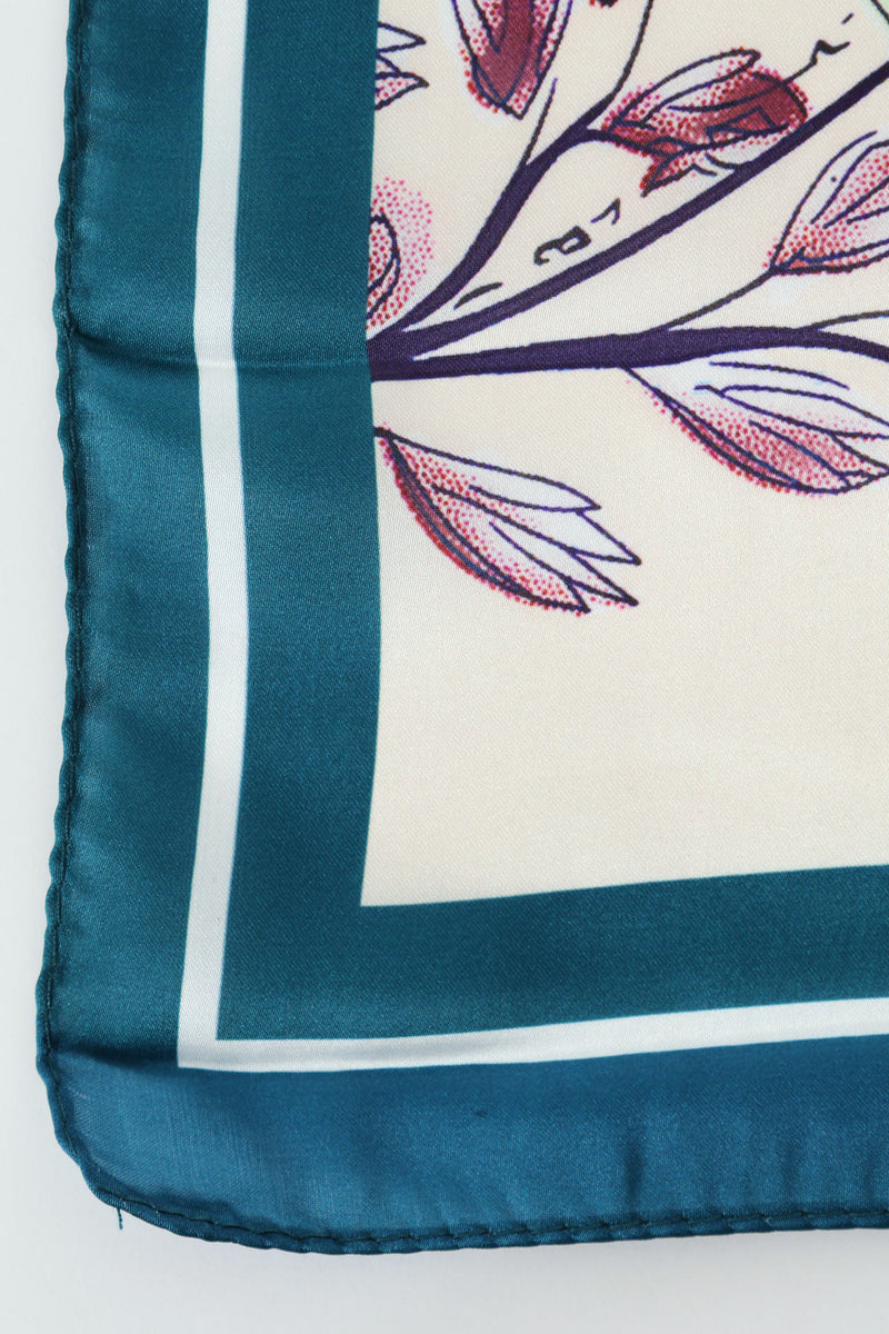 Floral Print Boarder Satin Feel Scarf - Teal