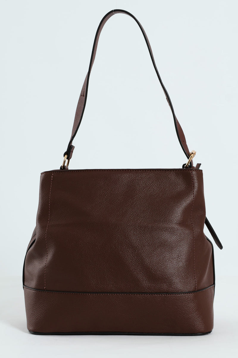Front Zip Bucket Bag - Dark Brown