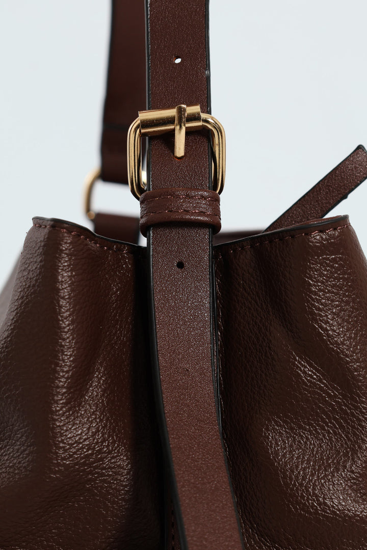 Front Zip Bucket Bag - Dark Brown