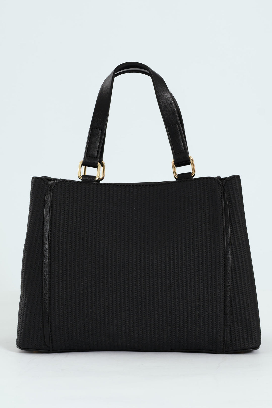 Textured Piping Top Handle Tote Bag - Black