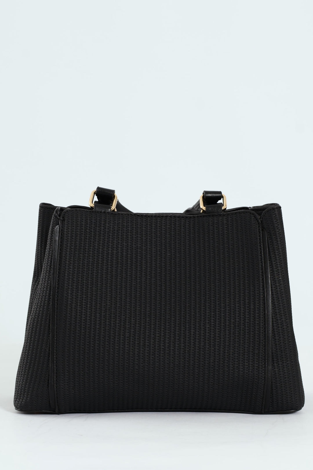 Textured Piping Top Handle Tote Bag - Black