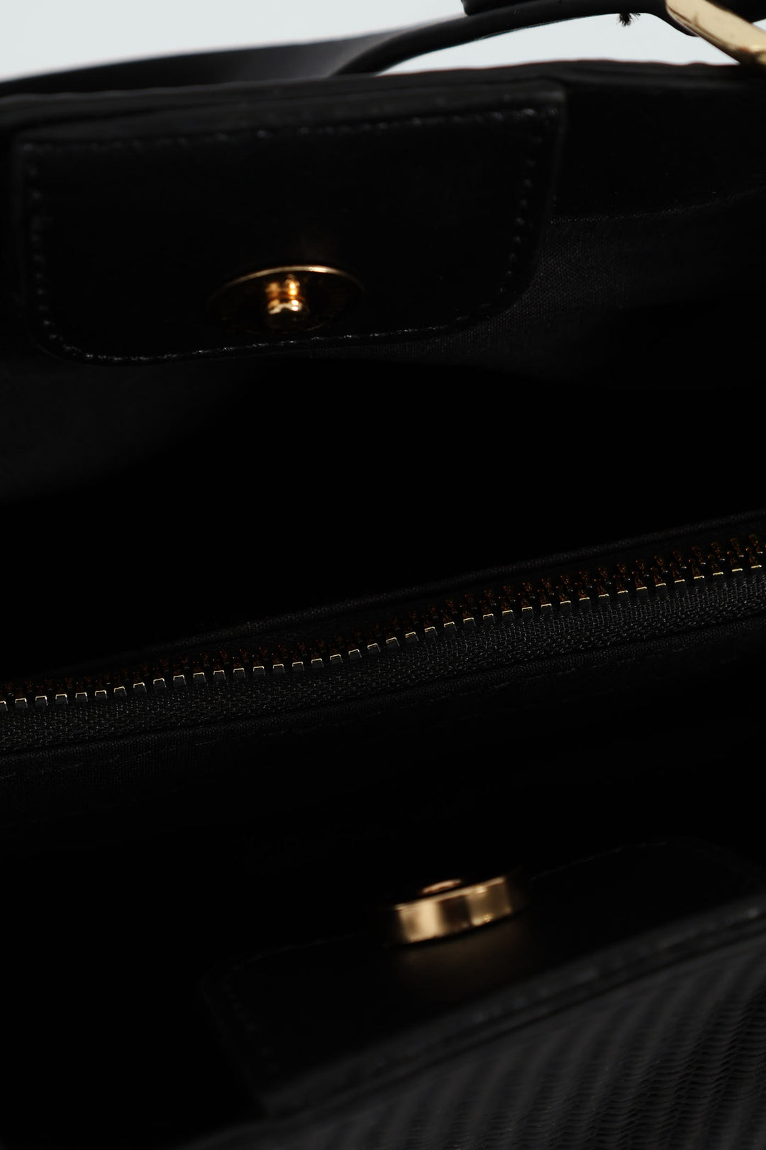 Textured Piping Top Handle Tote Bag - Black