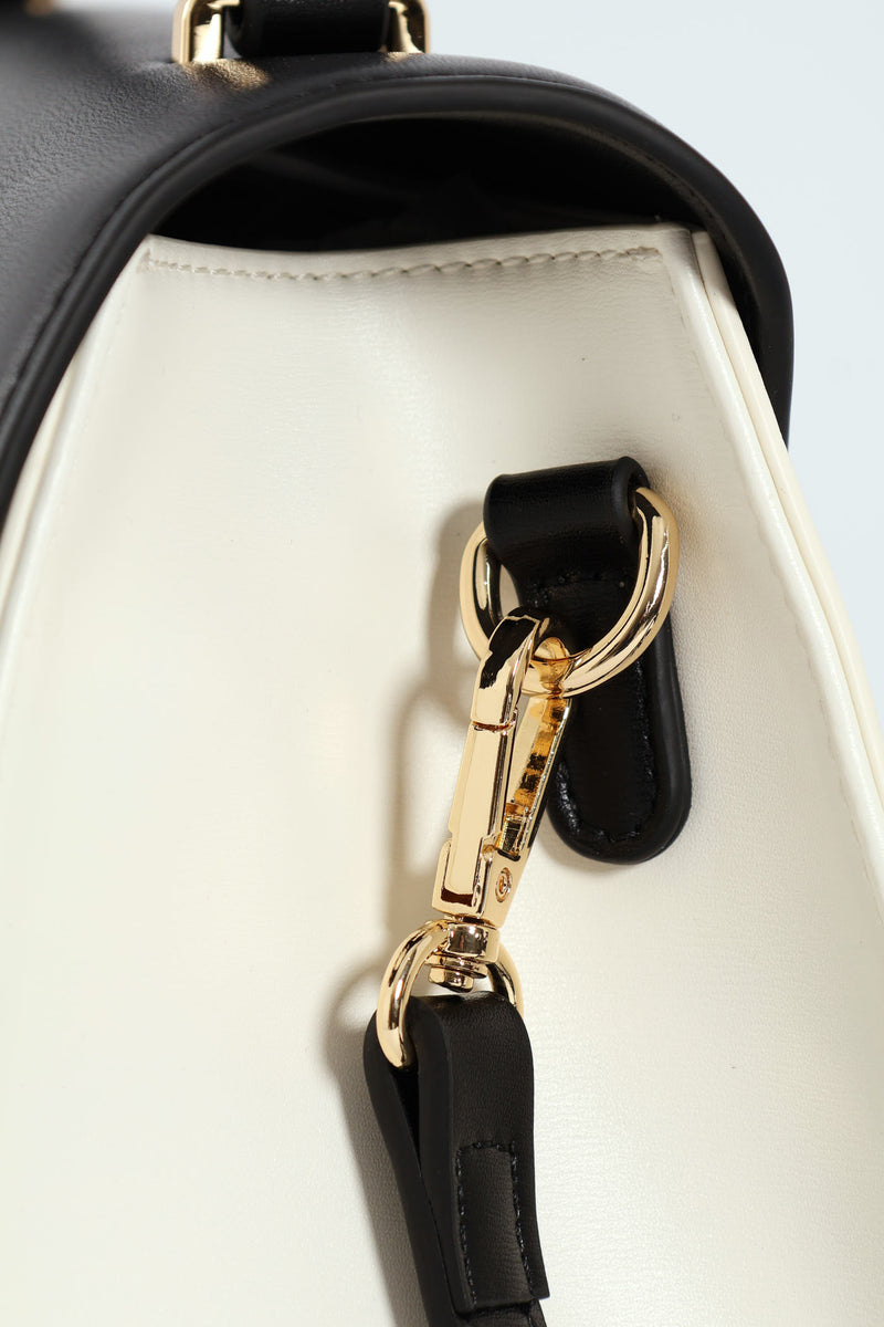 Addison Flapover Sling Bag - Black/White