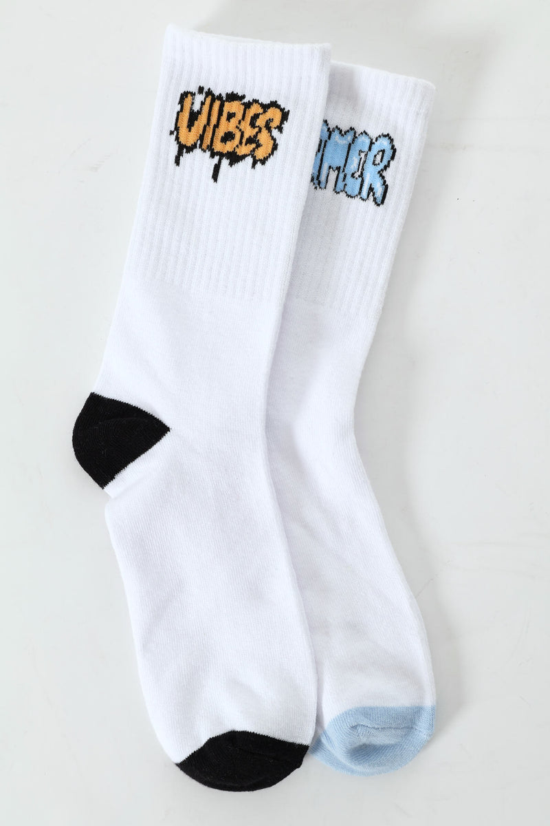 Boys 2 Pack Graffiti Anklet Socks - White