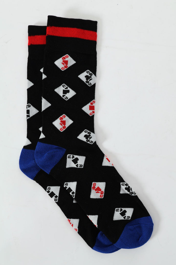 Cards Single Anklet Socks - Navy