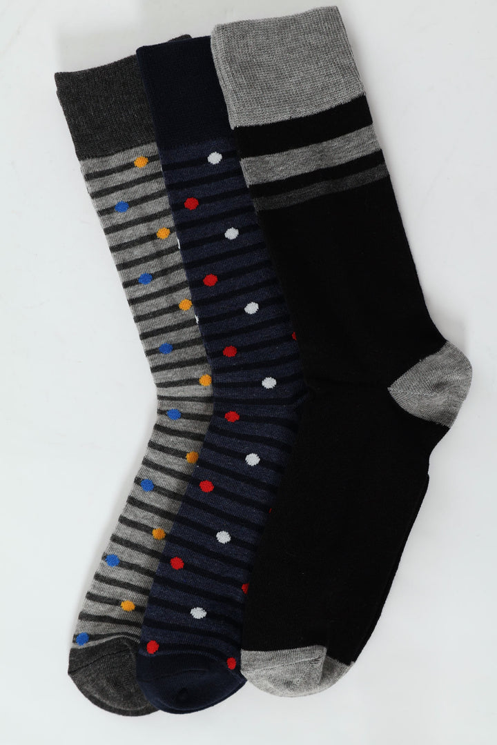 3 Pack Fashion Anklet Socks - Black/Navy/Grey