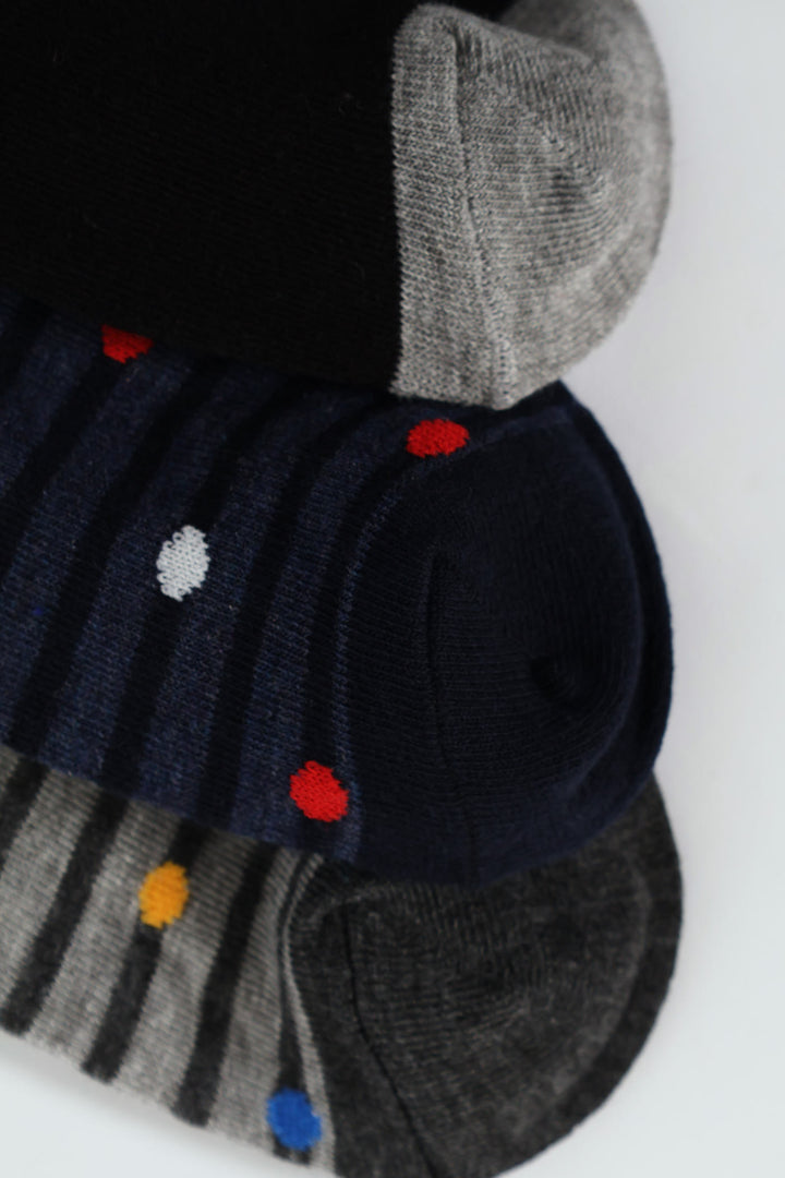 3 Pack Fashion Anklet Socks - Black/Navy/Grey