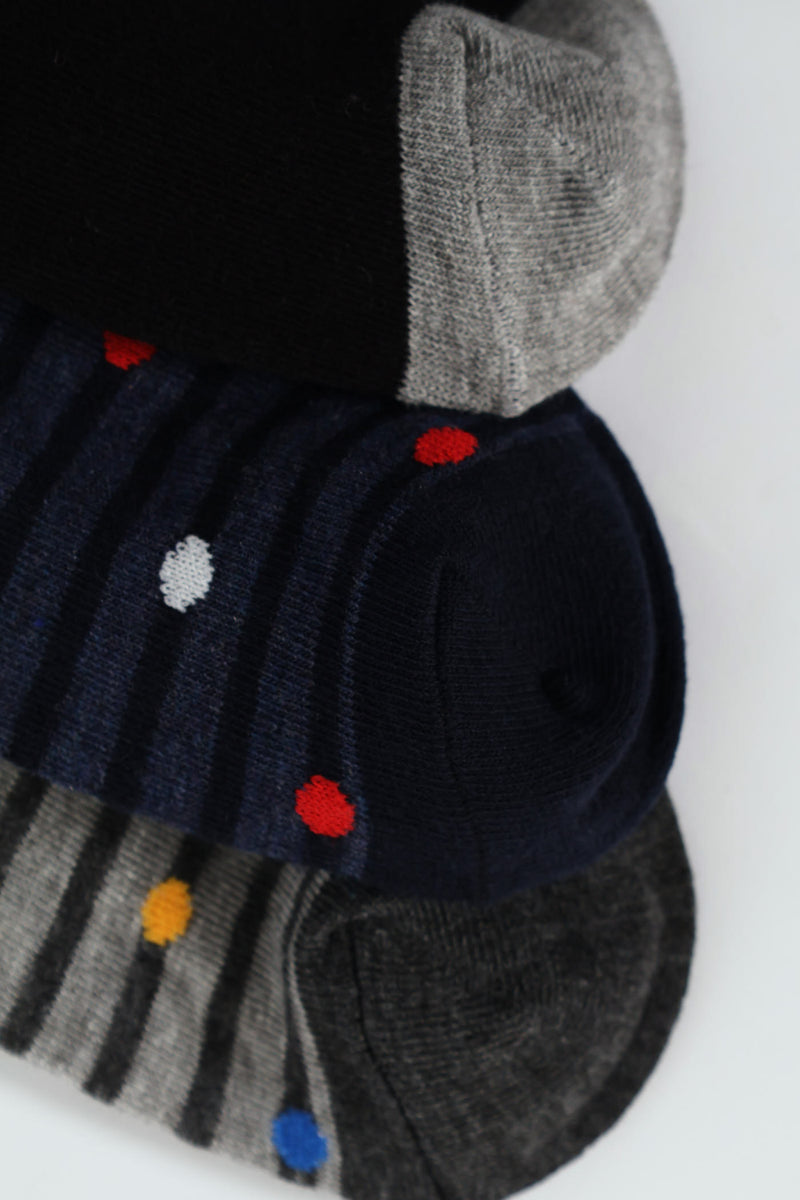 3 Pack Fashion Anklet Socks - Black/Navy/Grey